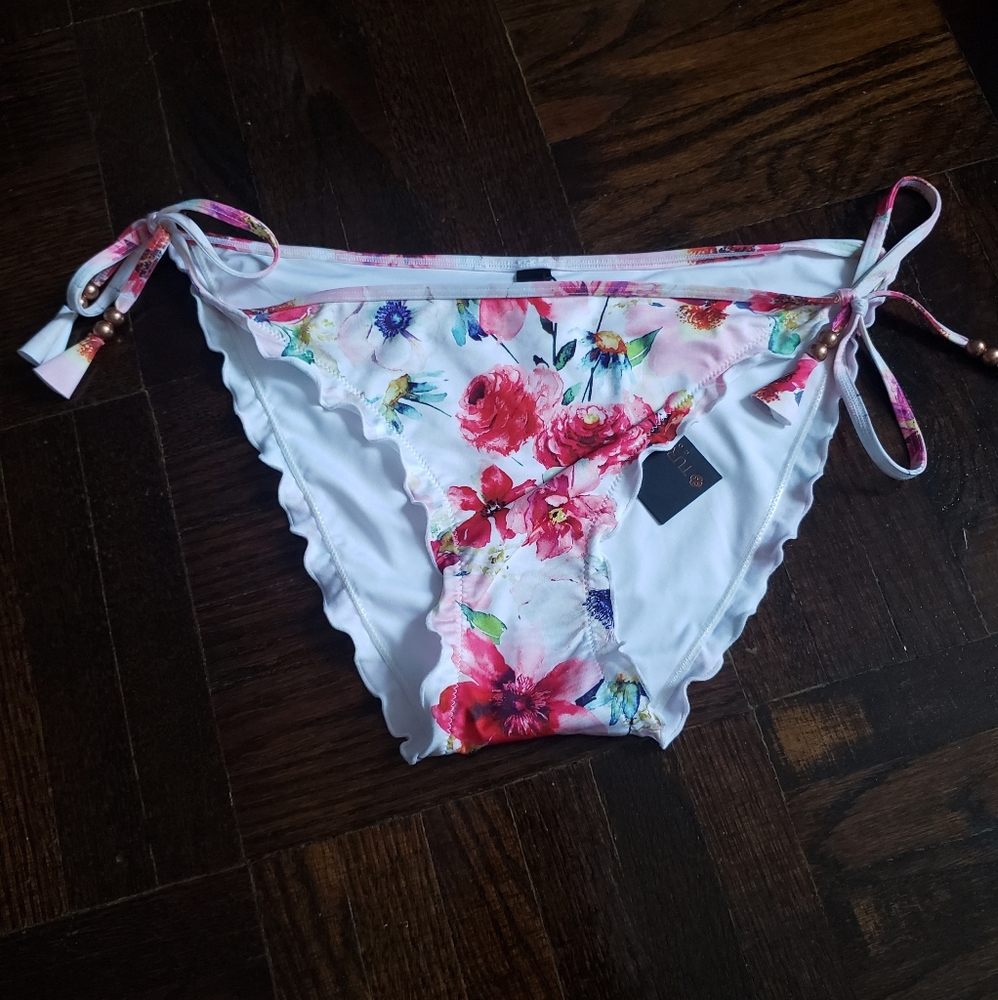New Womens Turquoise Couture Bikini Village red/white floral bottoms. XL